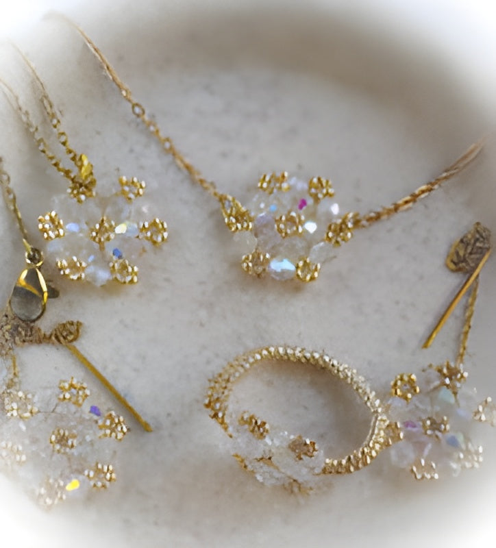 Set grande Fiore della Vita - Orecchini grandi, collana, bracciale, anello